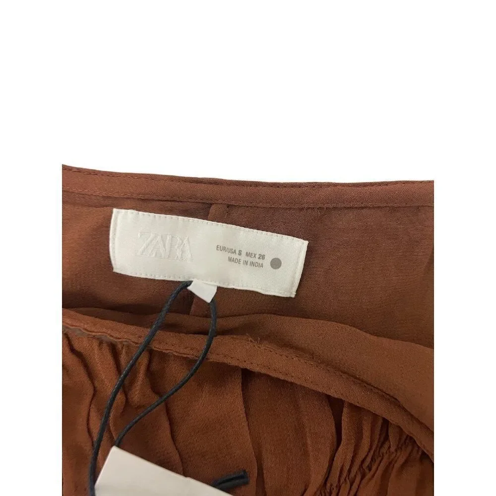 Zara ZW Womens Midi Slip Dress S Small Brown orange Embroidered 6895/058 NWT - Picture 8 of 16